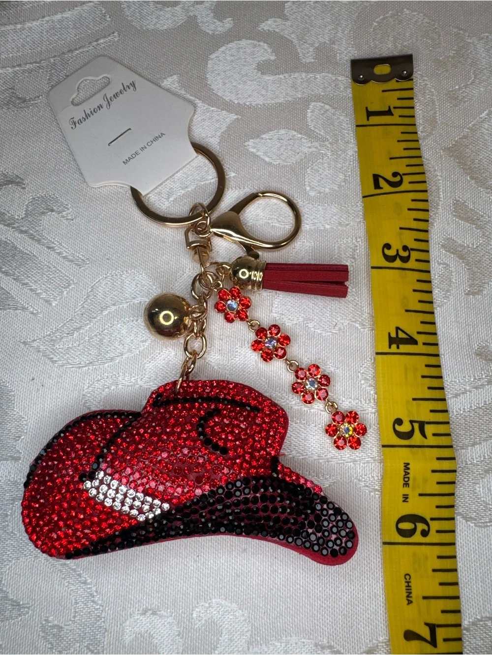 New Fashion Jewelry Red Crystal Cowboy Hat Keychain